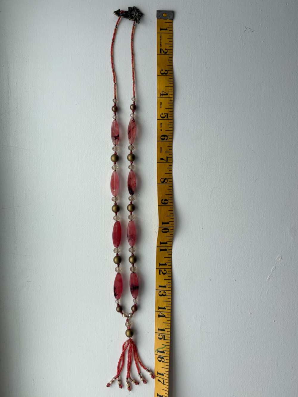 Handmade Pink Beaded Tassel Necklace with flower clasp - Picture 4 of 7